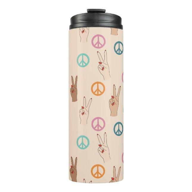 Peace and Love Multicultural Hand Pattern Thermal Tumbler (Front)