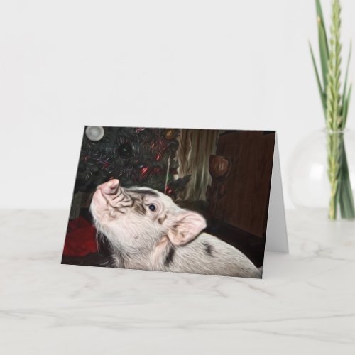 Peace and Love painted Mini Pig Christmas Card