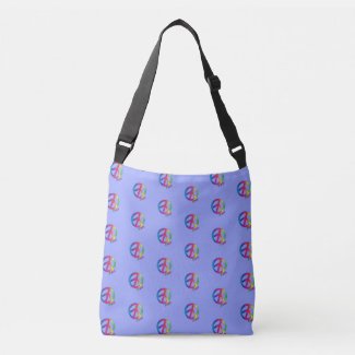 Peace and love pattern in blue, shoulder bag