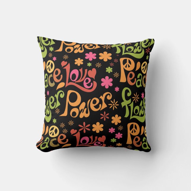 Peace and Love Pattern Throw Pillow (Front)