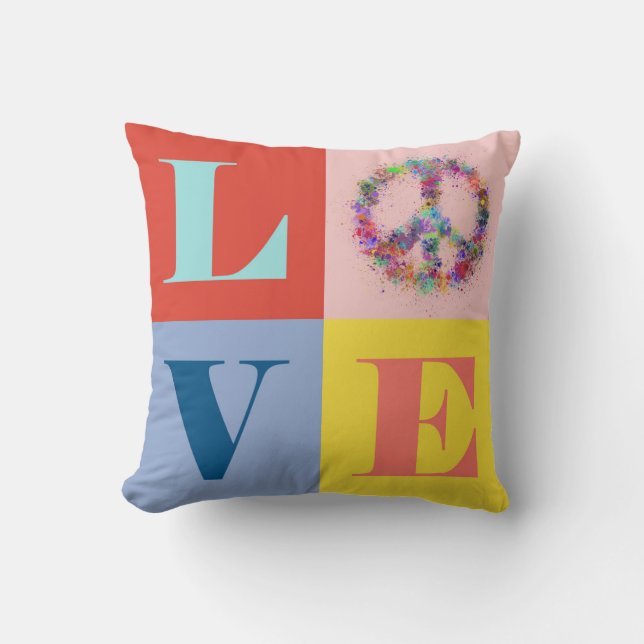 Peace and Love | Pop | Modern Throw Pillow (Front)