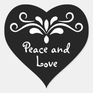Peace and Love positive black heart cute custom Heart Sticker