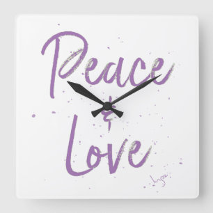 PEACE-and-Love-Purple Square Wall Clock