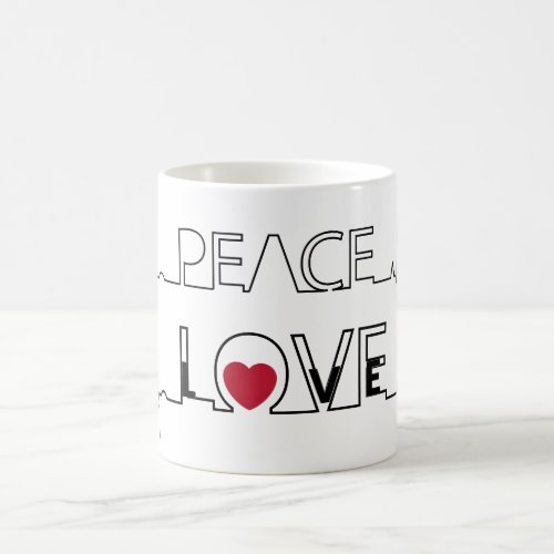 Peace and Love Red Heart Coffee Cup Mug