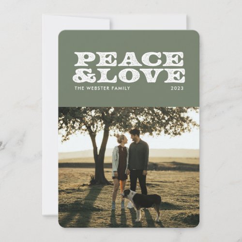 Peace and love retro green holiday card