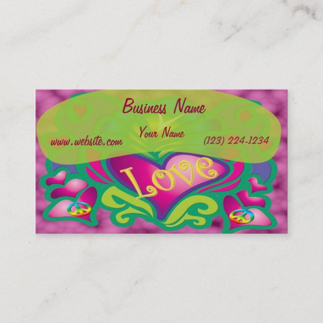 Peace and Love Retro Style Business Card (Front)