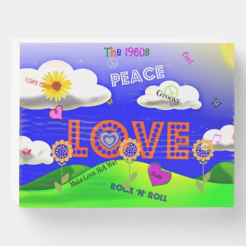 Peace and Love The 1960s Wooden Box Sign