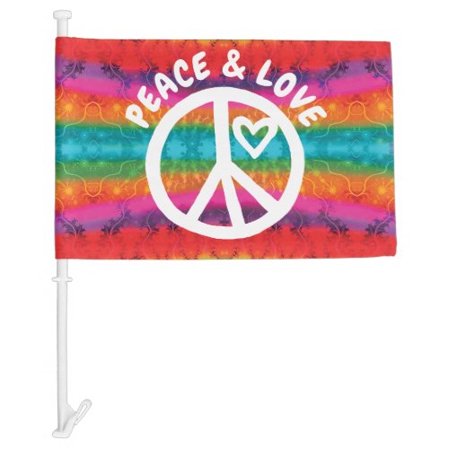 Peace and Love Tie Dye Stripes Car Flag