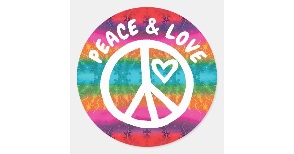 Peace and Love Tie Dye Stripes Classic Round Sticker | Zazzle