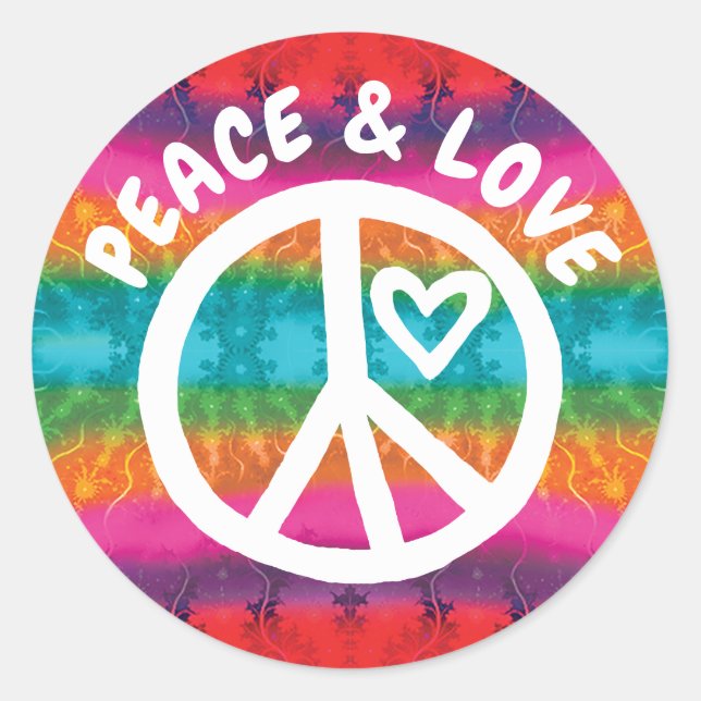 Peace and Love Tie Dye Stripes Classic Round Sticker (Front)