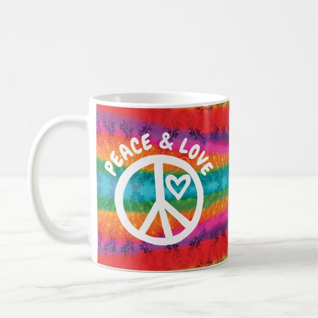 Peace and Love Tie Dye Stripes Coffee Mug (Left)