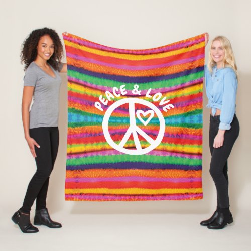 Peace and Love Tie Dye Stripes Fleece Blanket