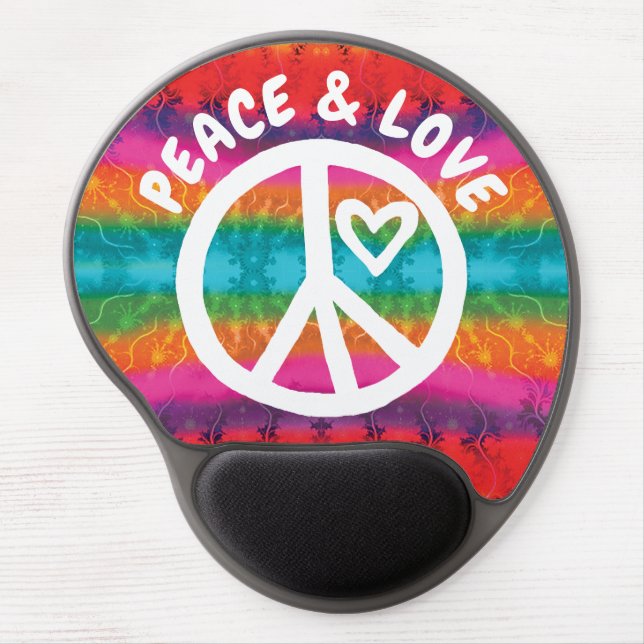 Peace and Love Tie Dye Stripes Gel Mouse Pad (Front)