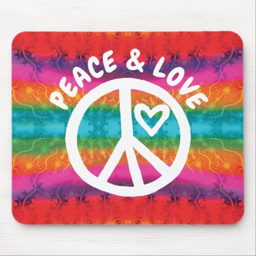 Peace and Love Tie Dye Stripes Mouse Pad