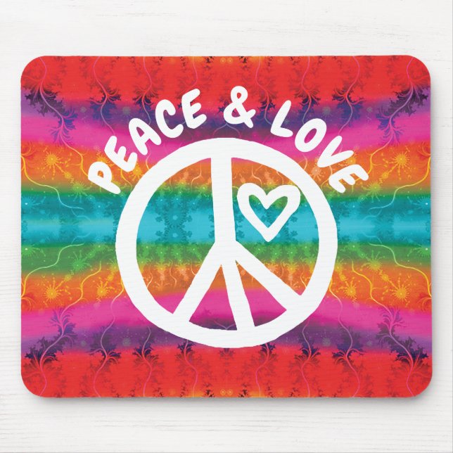 Peace and Love Tie Dye Stripes Mouse Pad (Front)