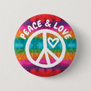 Peace and Love Tie Dye Stripes Pinback Button