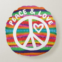 Peace and Love Tie Dye Stripes Round Pillow
