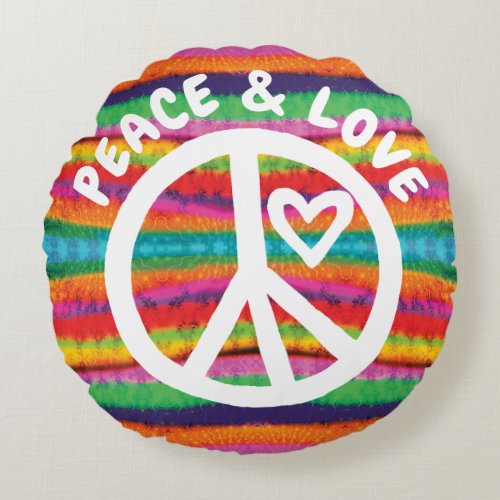 Peace and Love Tie Dye Stripes Round Pillow