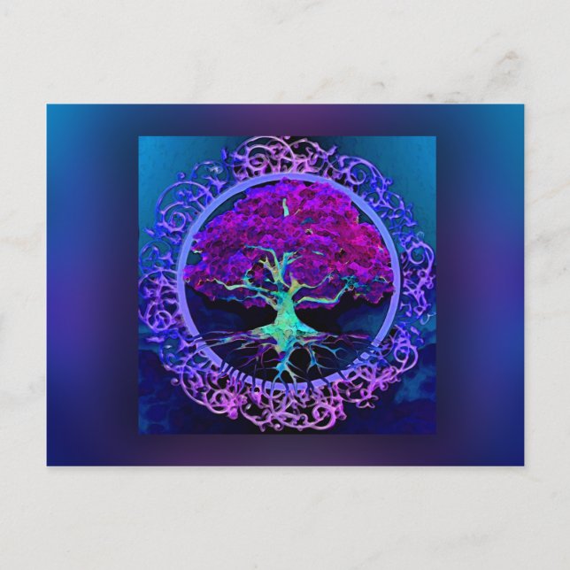 Peace and Love Tree of Life in Blue Postcard (Front)