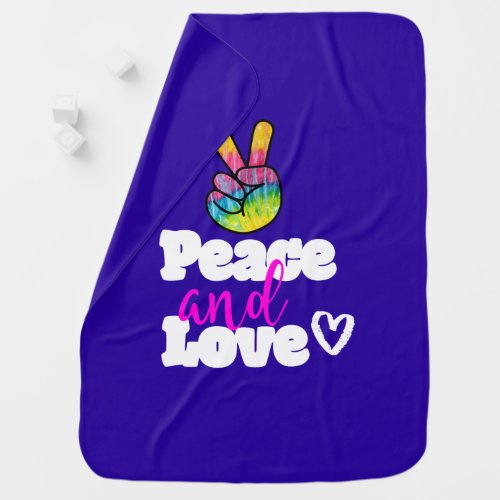 Peace and Love Typography Rainbow Hand Peace Sign Baby Blanket