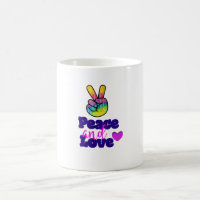Peace and Love Typography Rainbow Hand Peace Sign