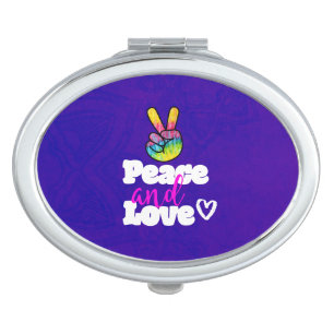 Peace and Love Typography Rainbow Hand Peace Sign Compact Mirror