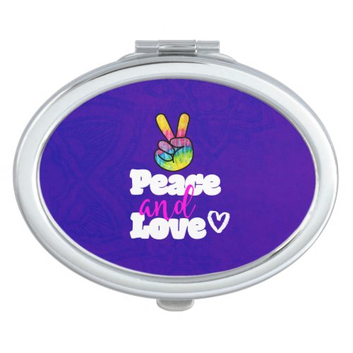 Peace and Love Typography Rainbow Hand Peace Sign Compact Mirror