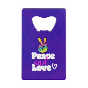 Peace and Love Typography Rainbow Hand Peace Sign Credit Card Bottle Opener