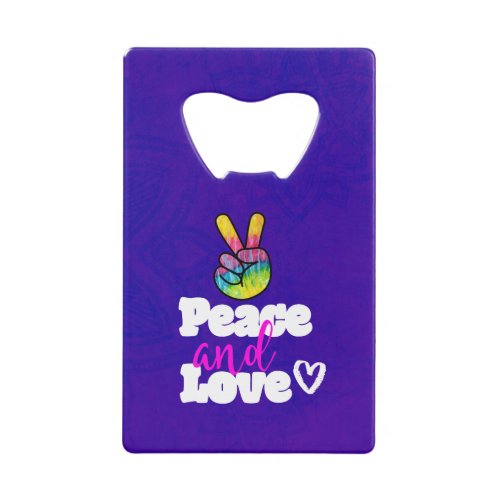 Peace and Love Typography Rainbow Hand Peace Sign Credit Card Bottle Opener