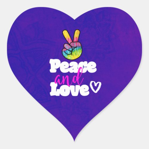 Peace and Love Typography Rainbow Hand Peace Sign Heart Sticker