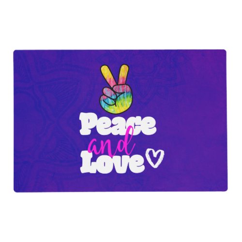 Peace and Love Typography Rainbow Hand Peace Sign Placemat