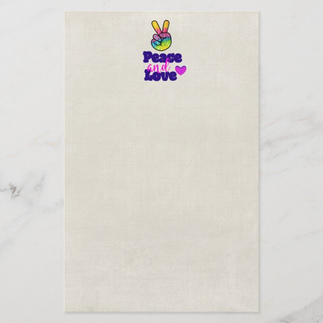Peace and Love Typography Rainbow Hand Peace Sign Stationery (Front)