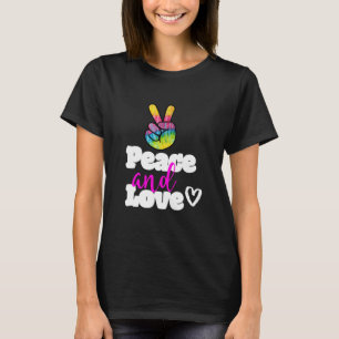 Peace and Love Typography Rainbow Hand Peace Sign T-Shirt