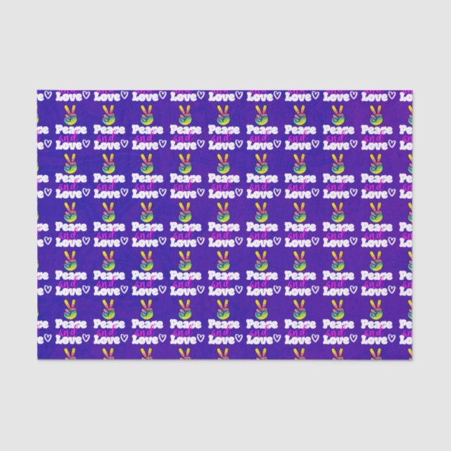 Peace and Love Typography Rainbow Hand Peace Sign Tissue Paper (Front)