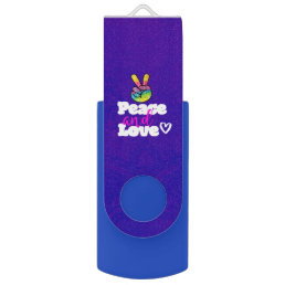 Peace and Love Typography Rainbow Hand Peace Sign USB Flash Drive