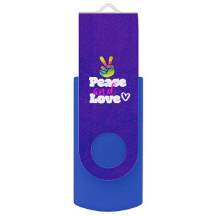 Peace and Love Typography Rainbow Hand Peace Sign USB Flash Drive
