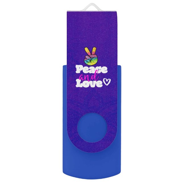 Peace and Love Typography Rainbow Hand Peace Sign USB Flash Drive (Front Vertical)