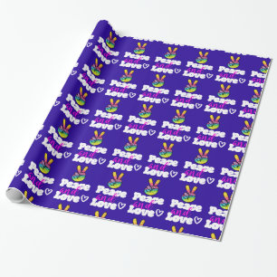 Peace and Love Typography Rainbow Hand Peace Sign Wrapping Paper
