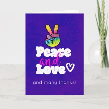Peace And Love Typography With Rainbow Hand Thanks Thank You Card by Mirribug at Zazzle