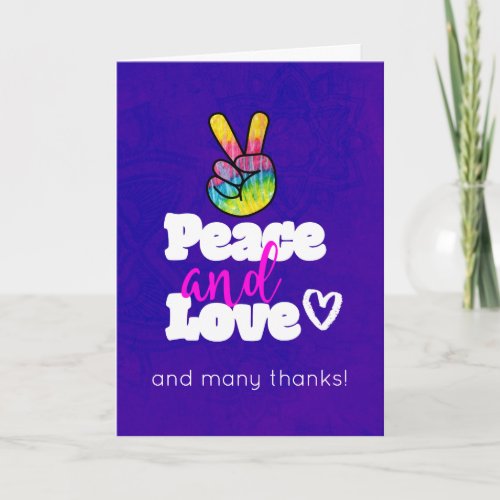 Peace and Love Typography with Rainbow Hand Thanks Thank You Card