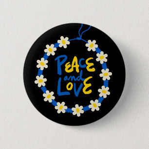 Peace and Love Ukraine Flower Wreath  Button