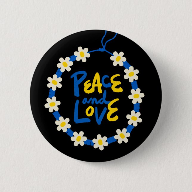 Peace and Love Ukraine Flower Wreath  Button (Front)