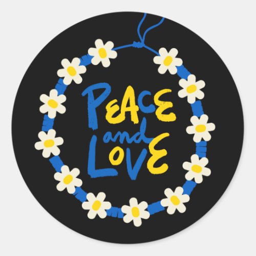 Peace and Love Ukraine Flower Wreath  Classic Round Sticker