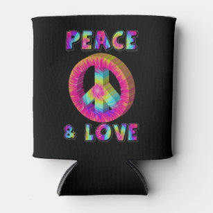 Peace and Love with Tie Dye Peace Sign Can Cooler