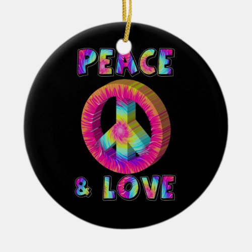 Peace and Love with Tie Dye Peace Sign Ceramic Ornament