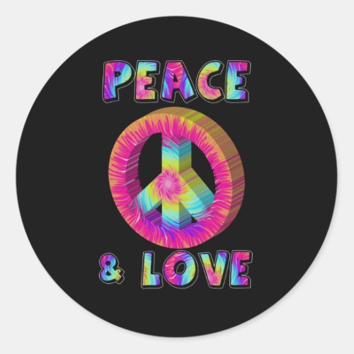 Peace and Love with Tie Dye Peace Sign Classic Round Sticker