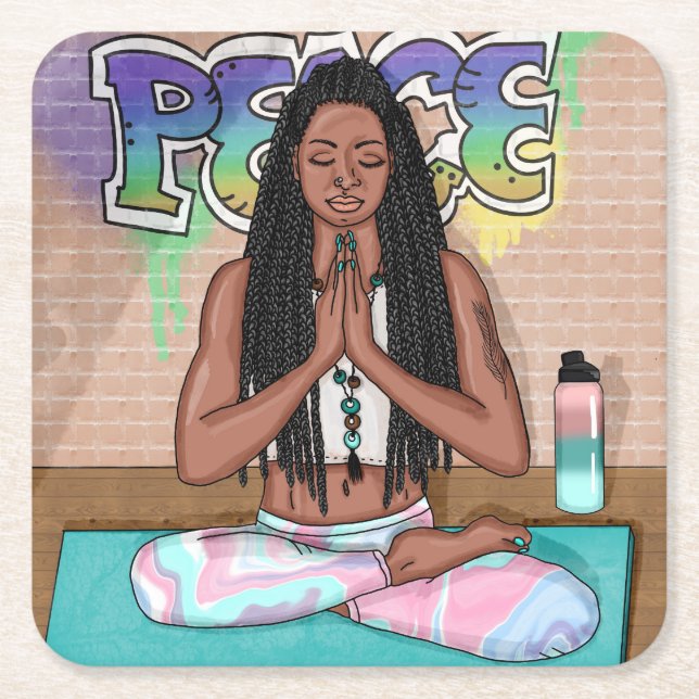 Peace and Meditation Urban Art    Square Paper Coaster (Front)