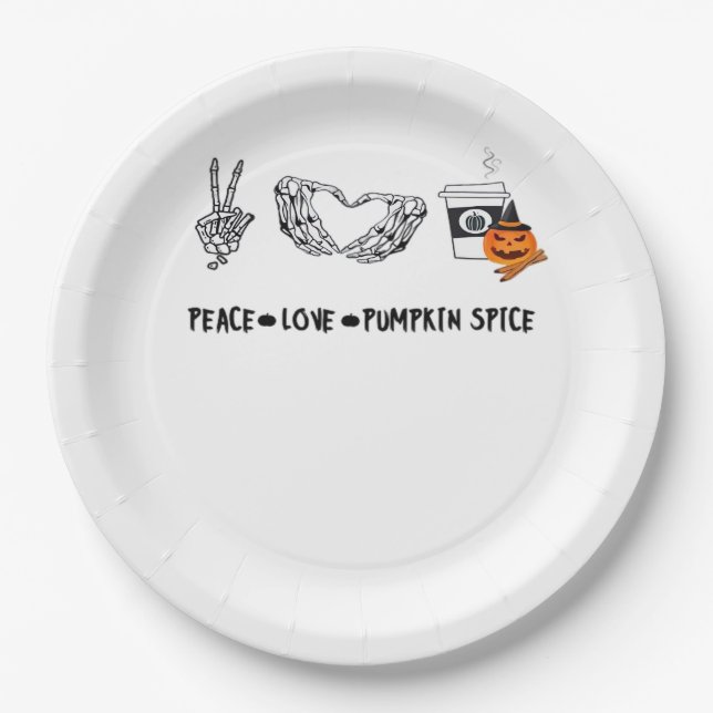 Peace And Pumpkin Spice, Halloween Skeletons Class Paper Plates (Front)