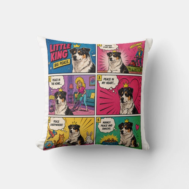 Peace And Snacks Comic Dog Throw Pillow (Front)