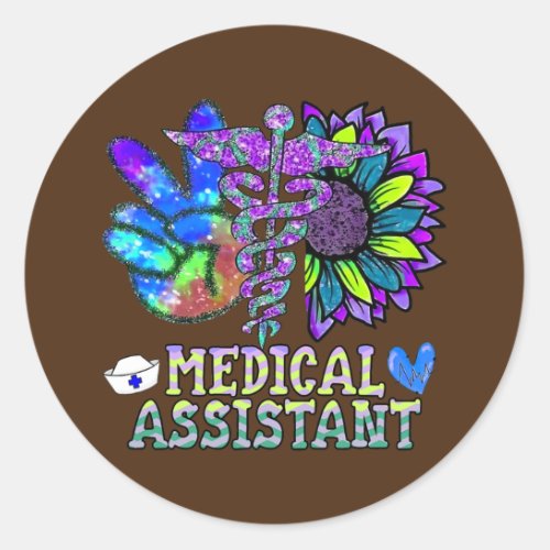 Peace and Sunflower The Caduceus Medical Classic Round Sticker